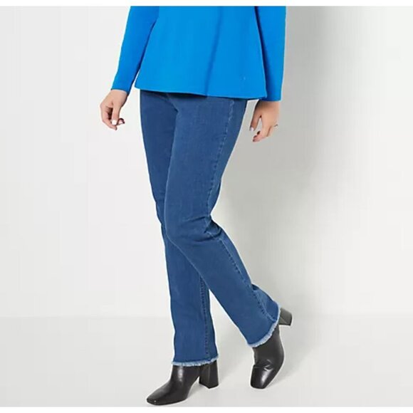 New Isaac Mizrahi Live Medium Regular True Denim Frayed Hem Jeans Size Plus 26 - Picture 1 of 4